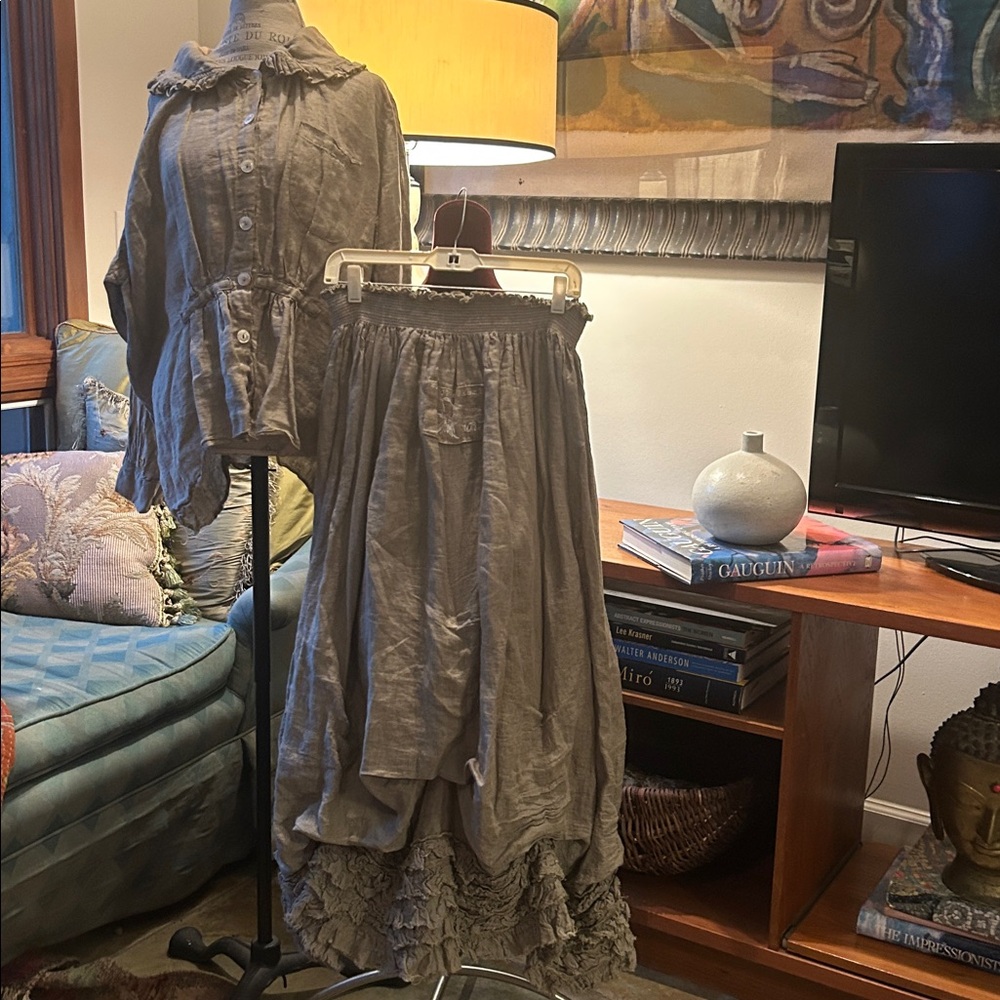 Magnolia Pearl olive green linen skirt CA#6 - Picture 7 of 8